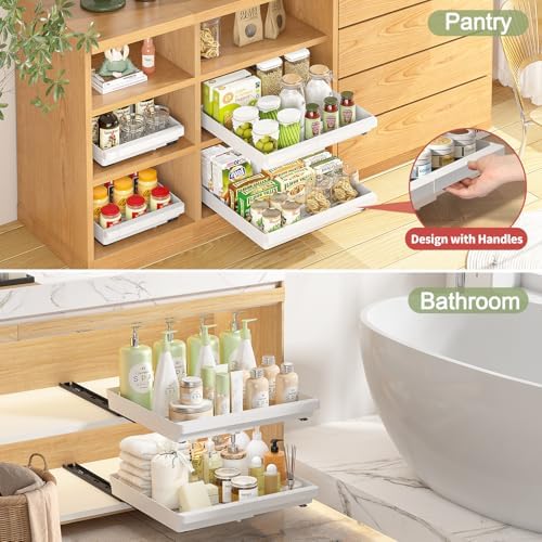 Pull Out Cabinet Organizers Expandable,White,16.9"Depth,2 Pack