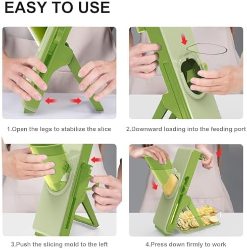 Mandoline Slicer Safe Multifunctional Dicer Adjustable Commercial Slicer Machine Stainless Steel Chopper (Deep Light Green) - Image 4