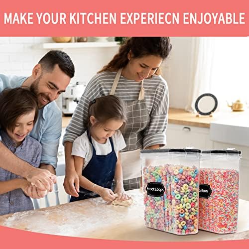 Cereal Containers Storage Set (4L,135.2 Oz), 8PCS Airtight Food Storage Containers with Lids for Kitchen & Pantry Organizers and Storage, Cereal Dispensers with 20 labels, Measuring Cup & Marker
