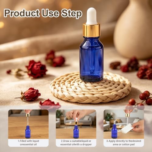 1/2 oz Blue Glass Dropper Bottles,15ml Leakproof Tincture Bottles with Funnels, Eye Droppers, Labels, Refillable Empty Bottle for Tinctures, Essential Oils - Image 3