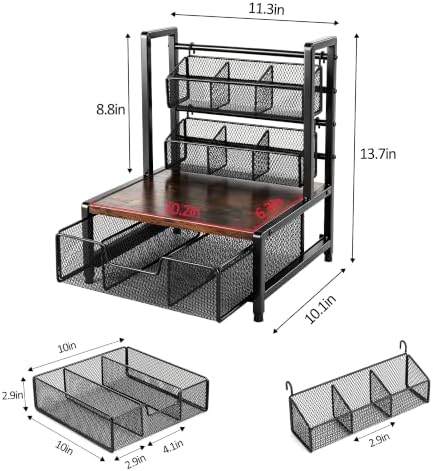 3-Tier Tea Bag Holder Organizer, Metal Tea Station Organizer with Drawer