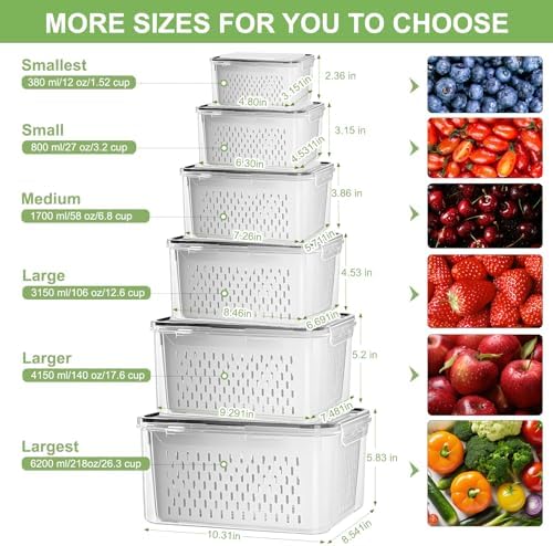12 Pack Fruit Storage Containers for Fridge with Removable Colander