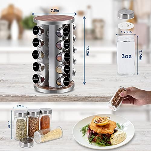 Revolving Spice Rack, 20 Jars Rotating Countertop Seasoning Organizer