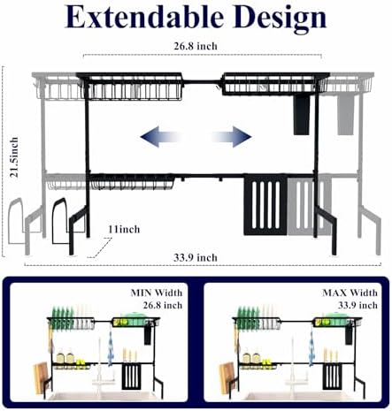 Adjustable Over The Sink Dish Drying Rack, 26.8" -33.9"x21.5"