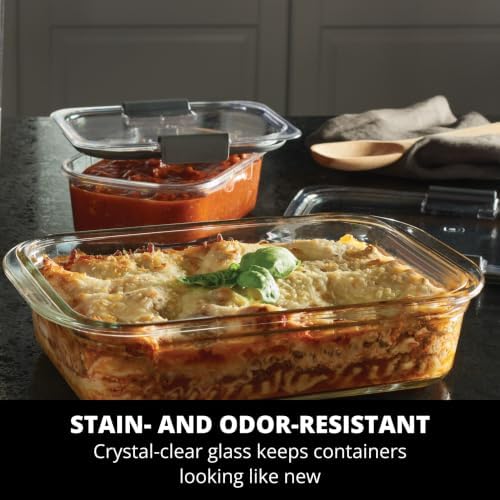 Brilliance Glass Food Storage Containers, 8 Cup, Set of 2, BPA-Free, Leak-Proof, Clear