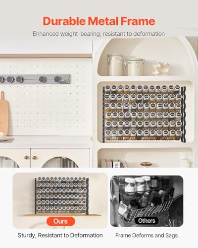 Spice Rack Organizer for Cabinet, Spice Organizer with 72 Empty Spice Jars, Lids, Spice Labels, and Funnel Complete Set, Seasoning Organizer for Countertop, Kitchen, Pantry, Cupboard, 23x16 in