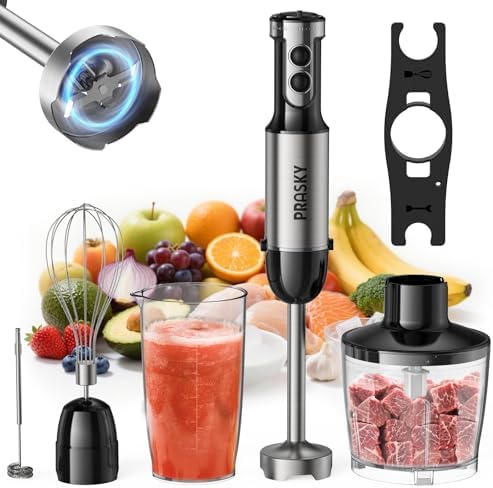 Immersion Blender Handheld 1200W, 20-speeds, 5-in-1 Handheld Mixer by Prasky