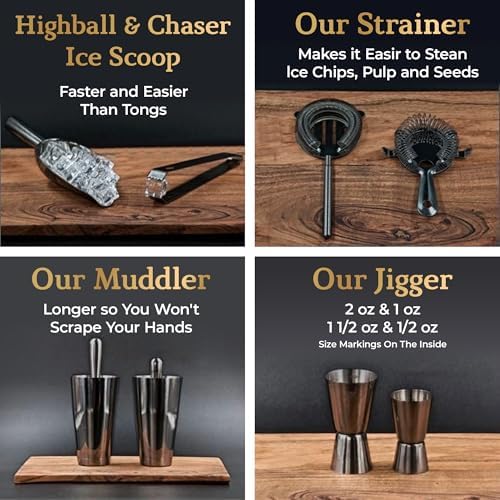 13-Piece Gunmetal Black Stainless Steel Boston Cocktail Shaker Bar Tool Set with Mixology Bartender Kit Accessories