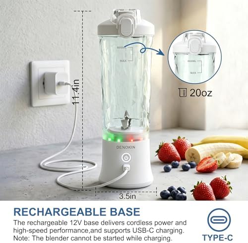 Portable Blender, Shakes and Smoothies Cordless Personal Size Blender 20oz