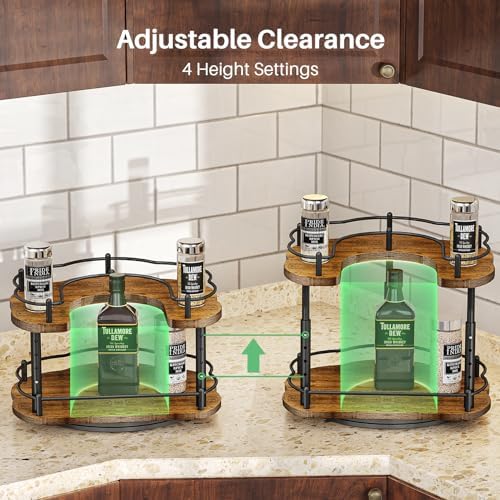 Lazy Susan Spice Rack Organizer for Cabinet, Wood, Vintage, 12 in