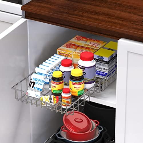 Under Cabinet Pull Out Sliding Shelf, 21" Dx11 W, Chrome
