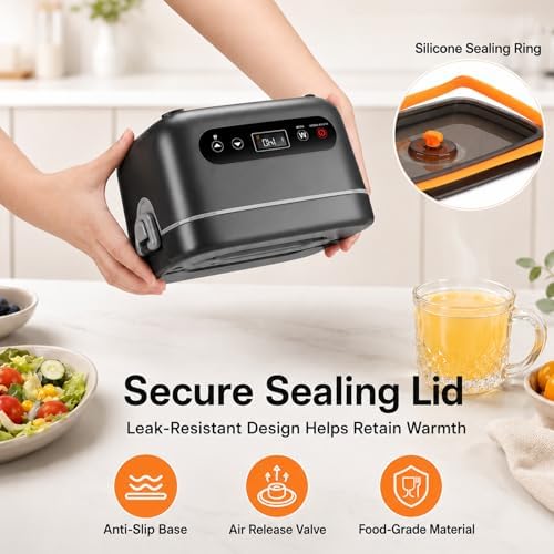 Heated Lunch Box for Adults, 1.2L Self-Heating Food Warmer Dark Gray
