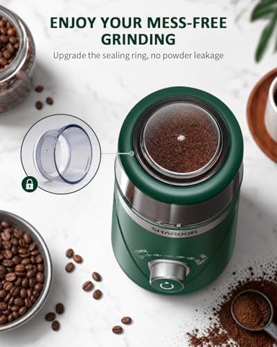 SHARDOR Electric Super Silent Blade Coffee Grinder, Timed Grind Control Rotary Knob, Adjustable Coarse to Fine for Coffee Beans, Spices & Herbs, with 2 Removable Stainless Steel Bowls, Green - Image 5