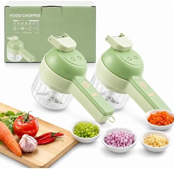 2027 Upgraded Multi Blade Chopper Electric Hand Held, 5-in-1 Wireless Vegetable Chopper with Slicing Grating Peeling, Rechargeable Food Processor for Garlic Onion Meat-2PCS by SUILU