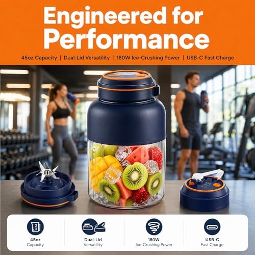 Portable Wireless Juicer Cup, 2026 New 28/45 Oz Electric Juicer, 180W 38-Blades USB Rechargeable Model with Dual Lid, Travel Blender for Fruit Shakes & Smoothies (Blue, 28oz) - Image 3