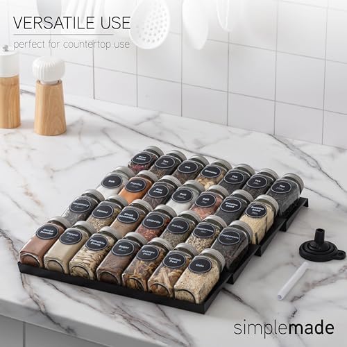 Spice Drawer Organizer, Spice Rack Drawer for Kitchen, 4 Tier Black Drawer Spice Organizer with 28 Jars and labels with a pen, Silicone Funnel, 13" by 17.5"