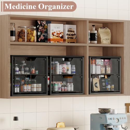 2-Tier Stackable Storage Drawers, Breathable Wire Mesh with MDF Top