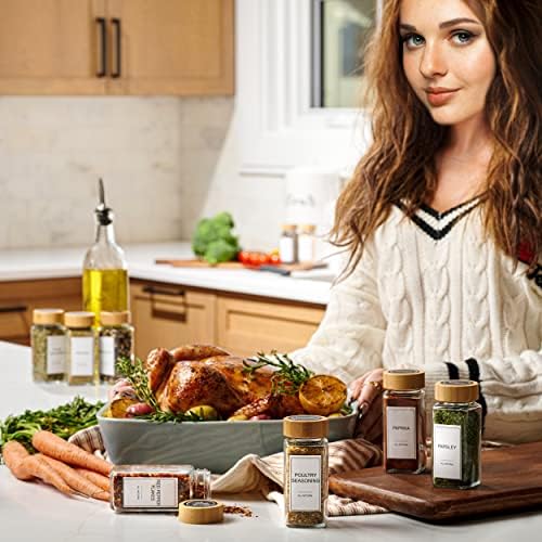 24-Piece Spice Jars Set: Glass Jars with Bamboo Lids, Labels & Funnel, Airtight Kitchen Storage