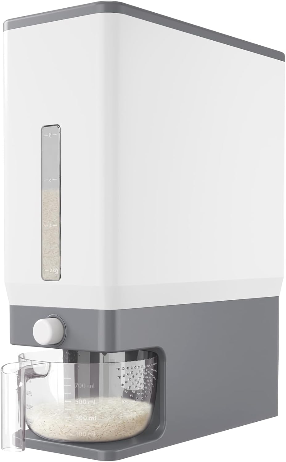 Rice Container 25 Lbs, One-Press Dispenser with Measuring Cup