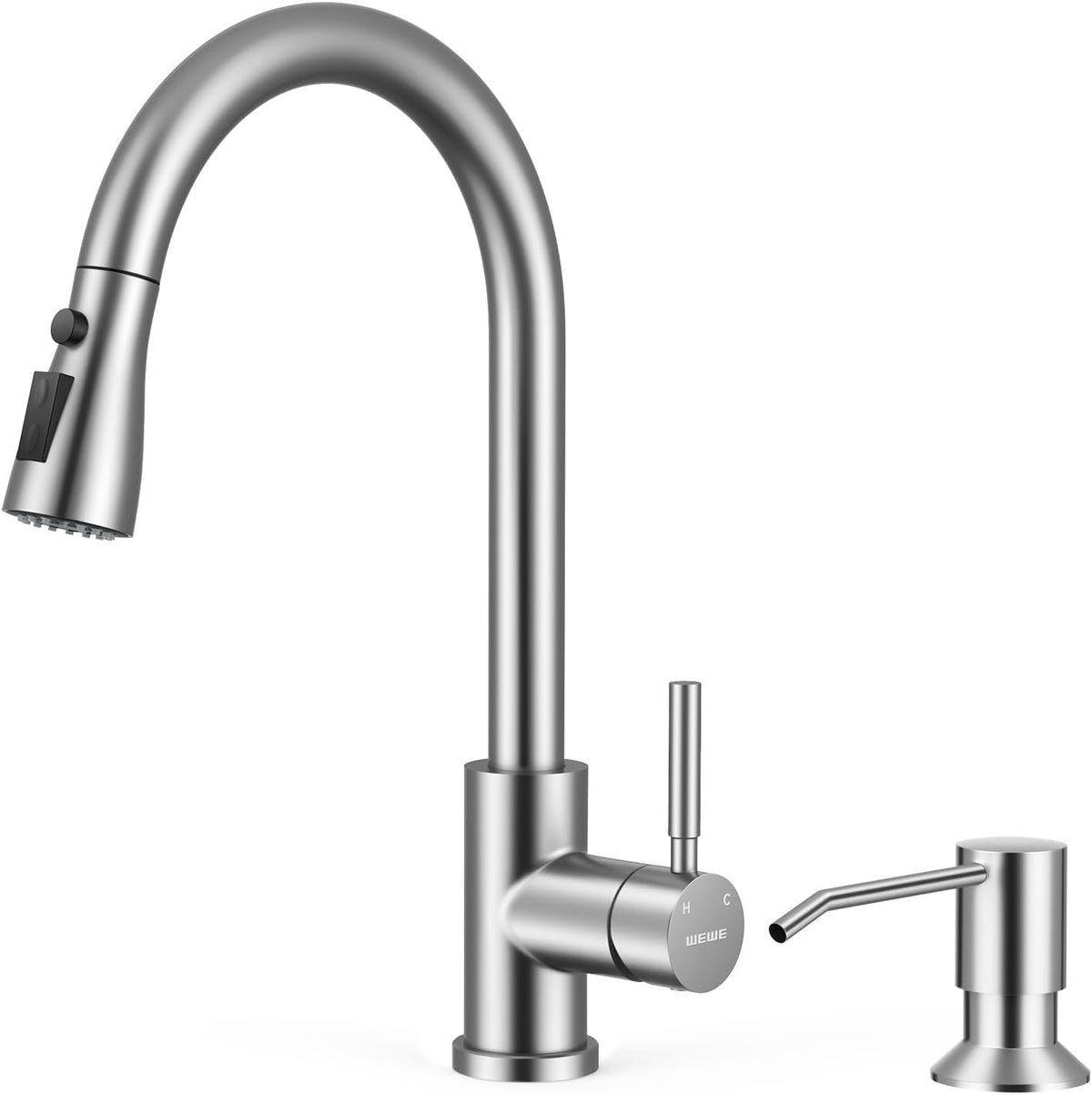 Kitchen Faucet with Soap Dispenser Set, Pull-Down, Brushed Nickel