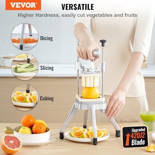 Commercial Vegetable Fruit Chopper, Stainless Steel French Fry Cutter w/ 4 Blades 1/4" 3/8" 1/2", Vegetable Chopper Dicer w/Stainless Bowl, Heavy Duty Cutter for Potato Tomato Onion Mushroom