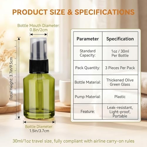 3Pcs 30ml Green Empty Glass Lotion Pump Bottles for Travel - Image 2