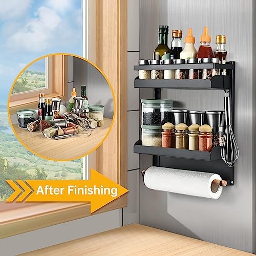 Magnetic Spice Rack for Refrigerator, 2-Tier, Black