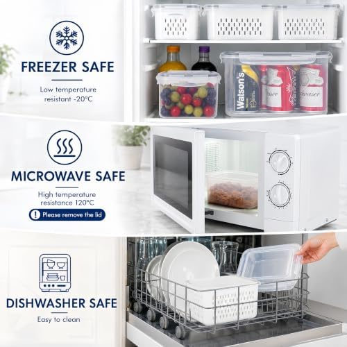 4 Pcs Large Fruit Storage Containers for Fridge Food Storage with Colanders