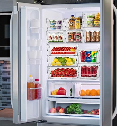 Clear Pantry Organizer with Stackable Storage Bins, Open Front