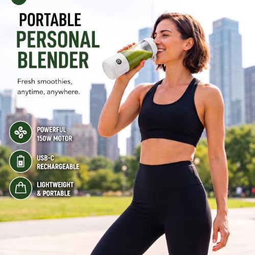 SSKAWorldwide Portable Blender 21oz – Rechargeable and Wireless Mini Personal Blender for Shakes and Smoothies, 4000mAh Battery & 6 Blades for Protein Shakes, Fruit Juicer, Gym & Travel (White) - Image 5