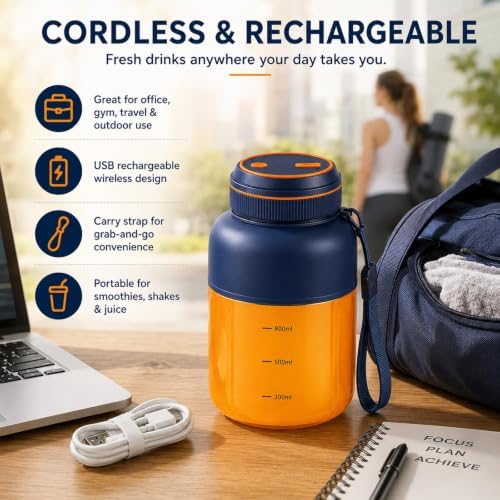 1300ML Wireless Juicer Cup, 180w Portable Wireless Juicer With 38 Blades, Usb Rechargeable Cordless Blender For Fruits Vegetables, On-The-Go Fresh Juice Cup (White) - Image 6
