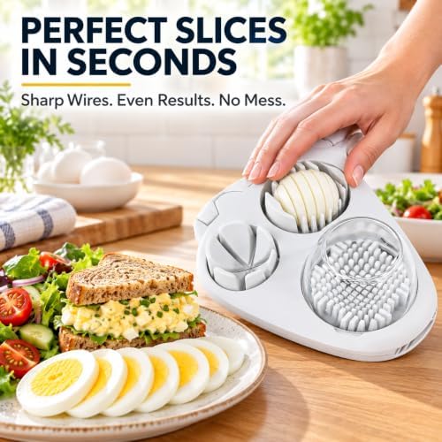 3 In 1 Egg Slicer for Hard Boiled Eggs,3 Slice Modes Egg Cutter,Stainless Steel Dicer for Strawberry Mushroom Grape Cherry, Multifunctional Food Cutter Slicer for Home Kitchen Chopper Gadgets (White) - Image 2