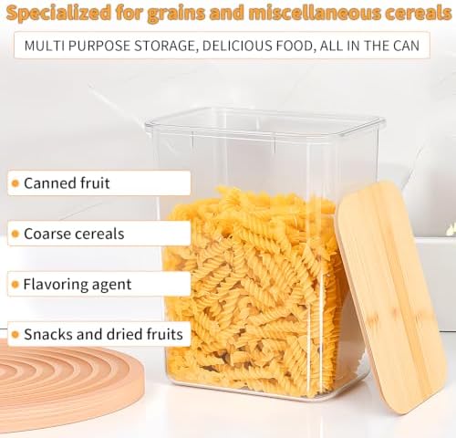 Five grain and miscellaneous grain food sealed jar, coffee bean storage jar, square transparent bamboo lid molded material storage jar, storage container (Set of 5)