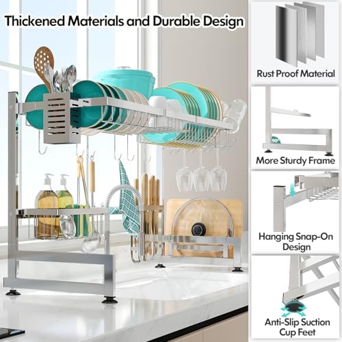 2 Tier Extra Large Stainless Steel Over The Sink Dish Drying Rack