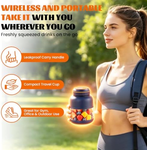 800ml Portable Wireless Juicer Cup with Double Lid, Electric Juicer Cup, Usb Rechargeable, Household Appliances Juicers Blender for Shakes Ice Crushing Fruits & Vegetables, for Travel Gym Offices - Image 6