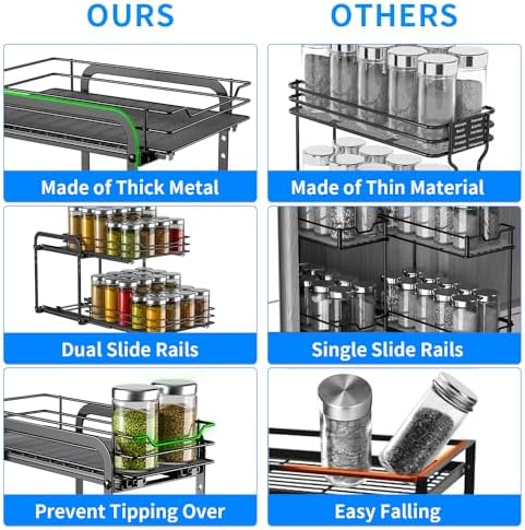 2 Tier Pull Out Spice Rack for Inside Cabinets,5.5" Wx10.5 Dx9.5 H