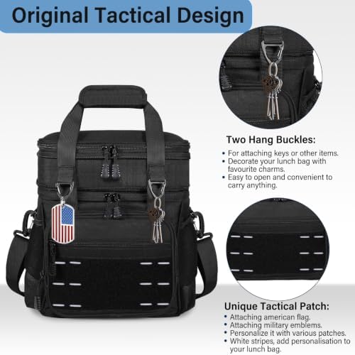 Tactical Expandable Lunch Box Men 2 Layer Cooler Bag 20 Cans Black