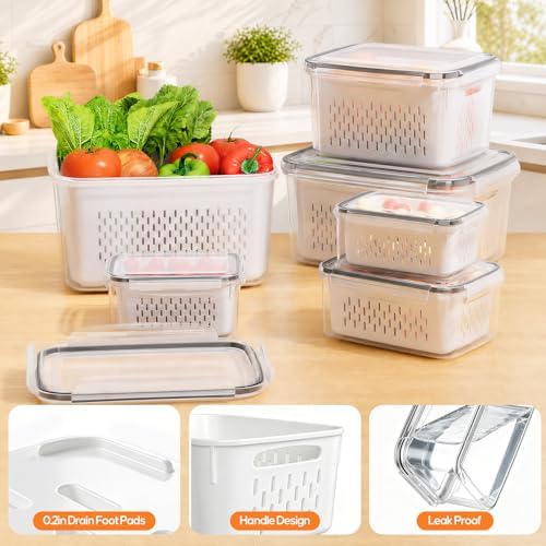 Fruit Storage Containers for Fridge, 6 Pack Plastic Food Storage Container