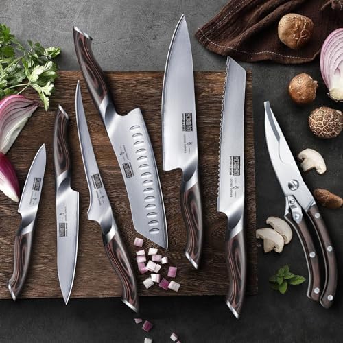 8PCS Kitchen Knife Set, Ultra Sharp Japanese Knife Sets with Block