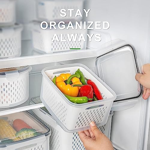 Fruit Storage Containers for Fridge with Removable Colander 4 PCS