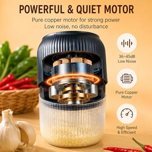 Household Electric Garlic Crusher, 6-Blade Cyclone Mini Chopper (1 Blue) - Image 4