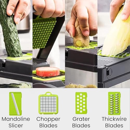Multifunction 14 in 1 Vegetable Chopper Food Slicer Dicer with Container Manual Kitchen Cutter with Interchangeable Blades for Fruits and Vegetables - Image 4