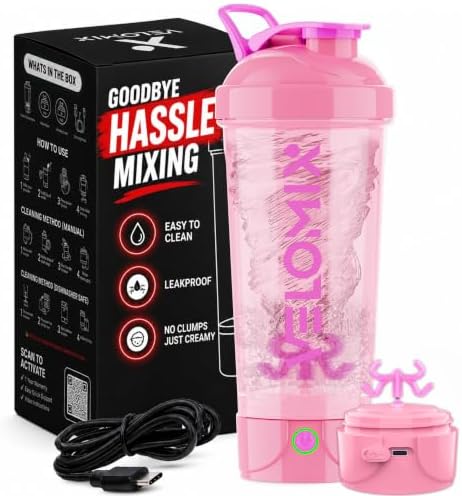 VELOMIX 24oz Electric Protein Shaker Bottle for Protein Mixes, Pink by VELOMIX