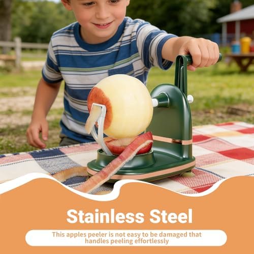 Manual Apples Peeler, Fruit Peeler Machine with Divider Fruit Peel Tool with Suction Base for Home Kitchen Pie Making (Dark green)
