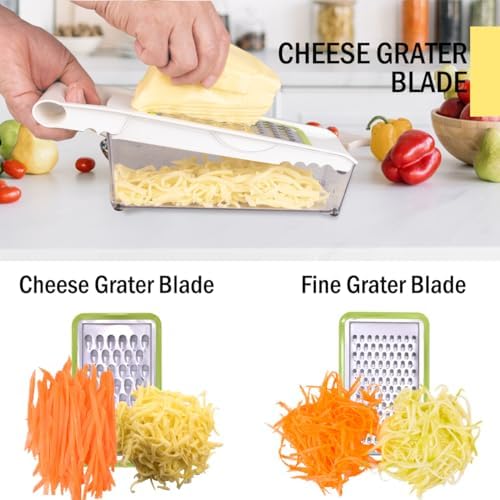 Cheese Grater with Container,5 In 1 Mandoline Slicer for Kitchen,Multi Purpose Vegetable Slicer, Easy to Clean Vegetable Chopper,Cheese Shredder,Julienne Slicer and Peeler