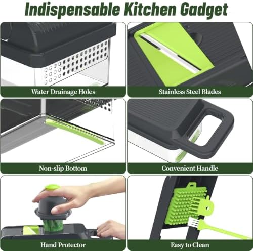 15-in-1 Vegetable Chopper 10 Blades, Veggie Cutter with Handle, Green/Grey - Image 7