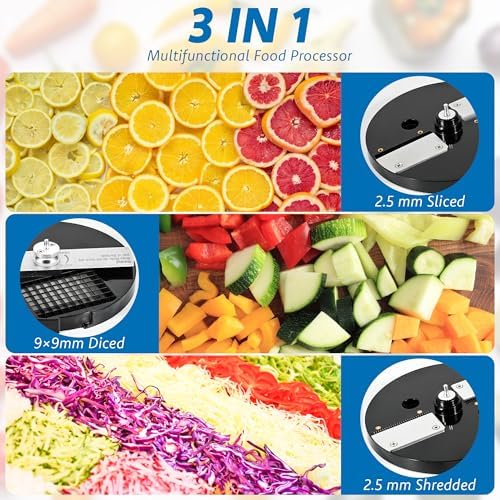 3 in 1 Electric Vegetable Chopper Slicer, Multifunctional Onion Chopper Food Dicer Shredder Processor, Automatic Veggie Fruit Cutting Dicing Machine with Stainless Steel Blades for Commercial Home Use - Image 2
