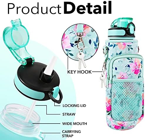 32 oz Water Bottles with Strap & Straw, Sport Motivational Water Bottles
