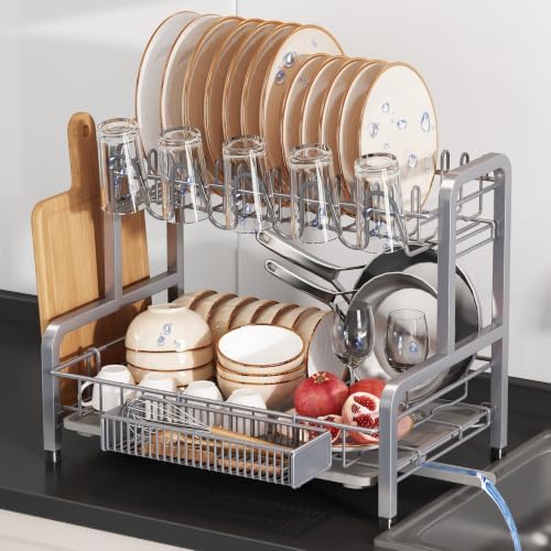 2 Tier Large Stainless Steel Dish Drying Rack for Kitchen Counter
