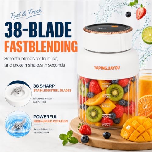 Portable Blender, Personal smoothie juicer, Shaker blender, 33oz USB portable rechargeable Juicer cup with 38 Blades for Kitchen, Travel, Gym， Office – Cream White - Image 3